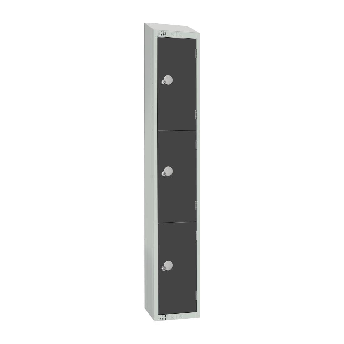 Elite Three Door Coin Return Locker with Sloping Top Graphite Grey - GR679-CNS Steel Lockers 300mm Deep Elite Lockers