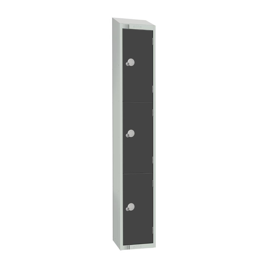 Elite Three Door Camlock Locker Graphite Grey with Sloping Top - GR679-CS Steel Lockers 300mm Deep Elite Lockers