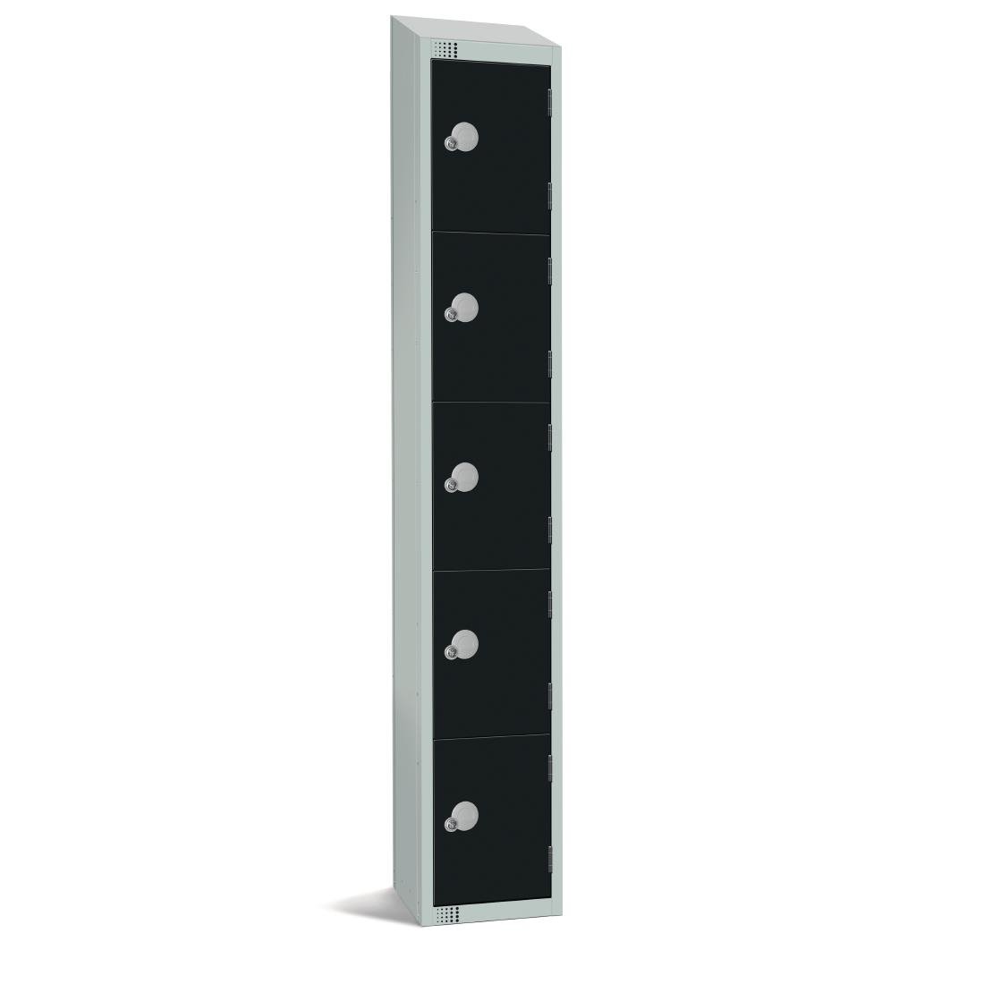 Elite Five Door Camlock Locker with Sloping Top Black - GR688-CS Steel Lockers 450mm Deep Elite Lockers