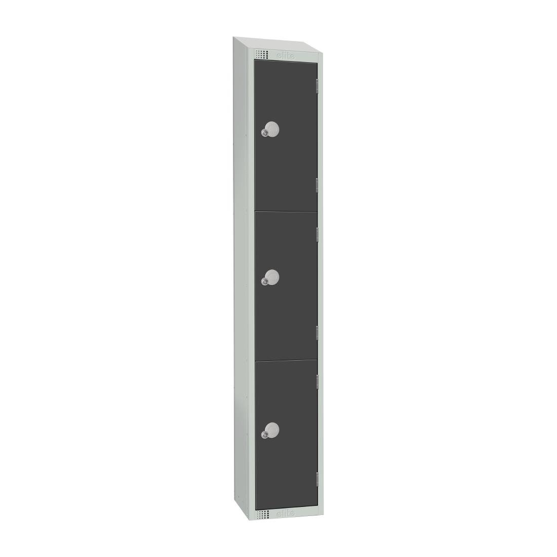 Elite Three Door Camlock Locker Graphite Grey with Sloping Top - GR693-CS Steel Lockers 450mm Deep Elite Lockers