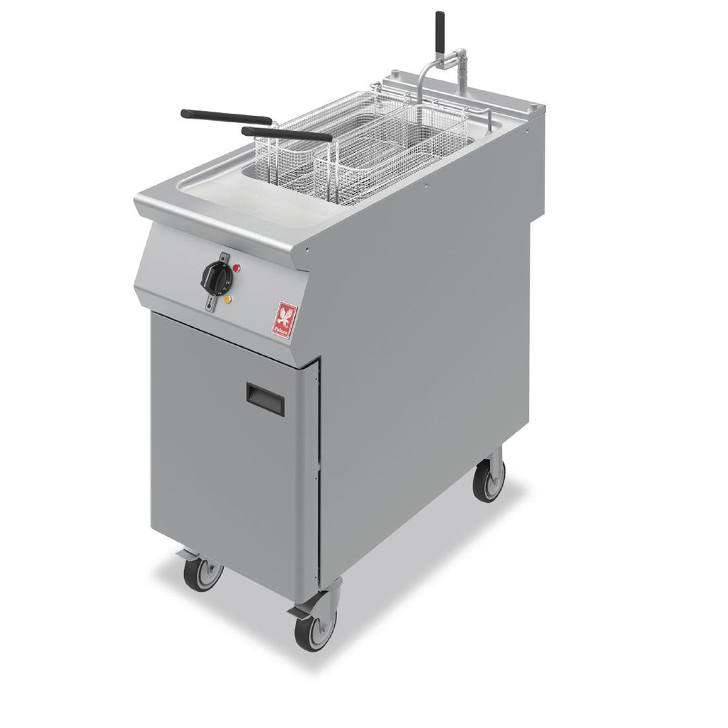 Falcon F900 Single Tank Twin Basket Free Standing Filtration Fryer on Castors E9341F - HC102 Freestanding Electric Fryers Falcon