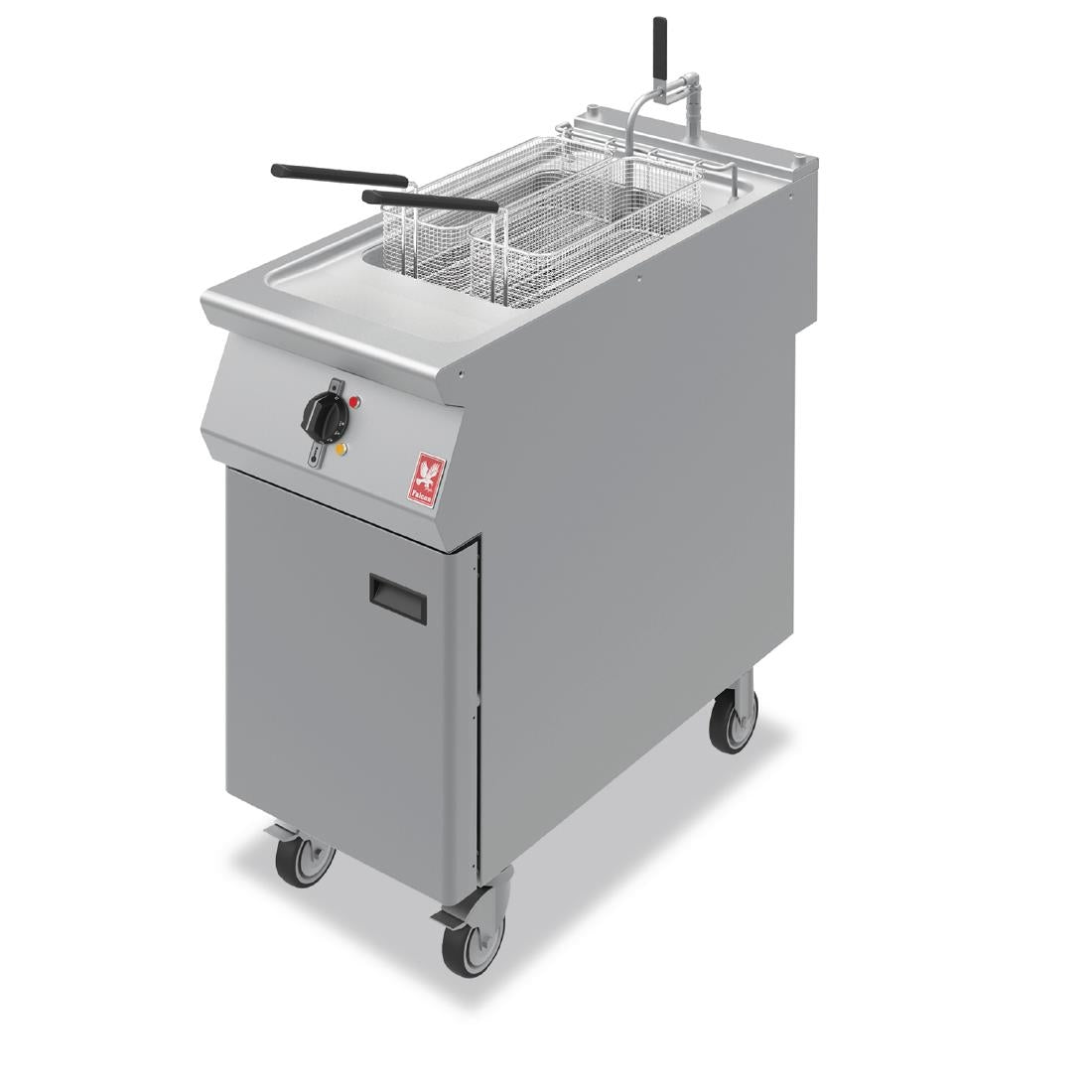 Falcon F900 Single Tank Twin Basket Free Standing Filtration Fryer on Castors E9341F - HC102 Freestanding Electric Fryers Falcon