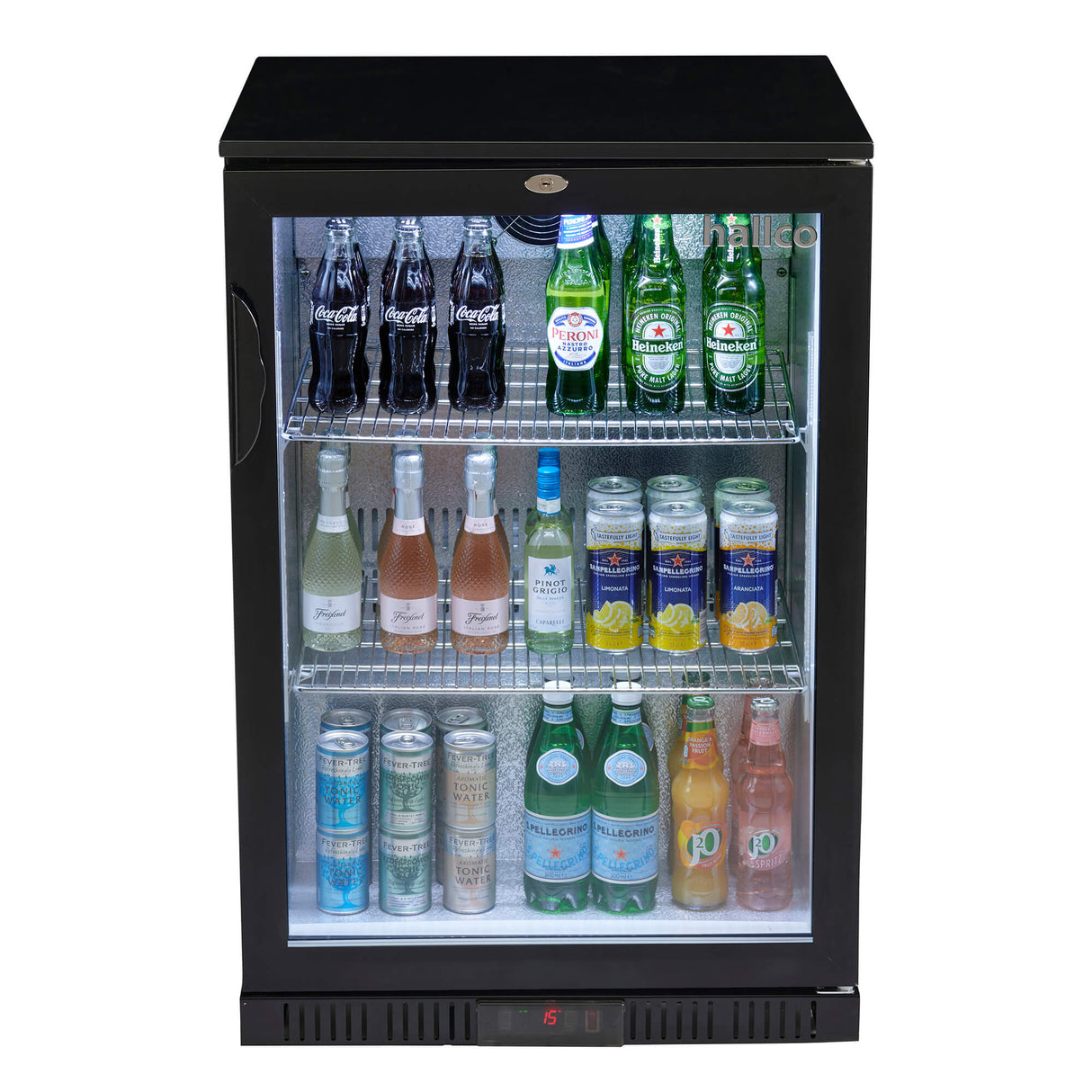 Hallco Single Door 128L Bottle Cooler – Hinged Door Commercial Undercounter Back Bar Fridge | HC1BK Single Door Bottle Coolers HALLCO