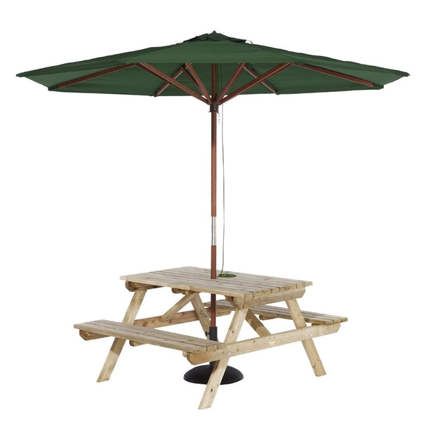 Rowlinson Picnic Table 4ft with Green Parasol 2.7m & Base 15kg - HP889 Rowlinson