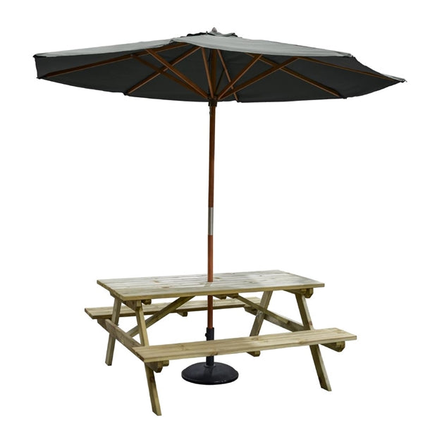 Rowlinson Picnic Table 4ft with Grey Parasol 2.7m & Base 15kg - HP891 Rowlinson