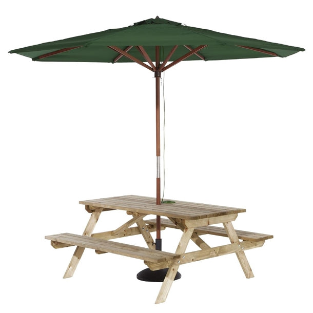 Rowlinson Picnic Table 5ft with Green Parasol 2.7m & Base 15kg - HP893 Rowlinson