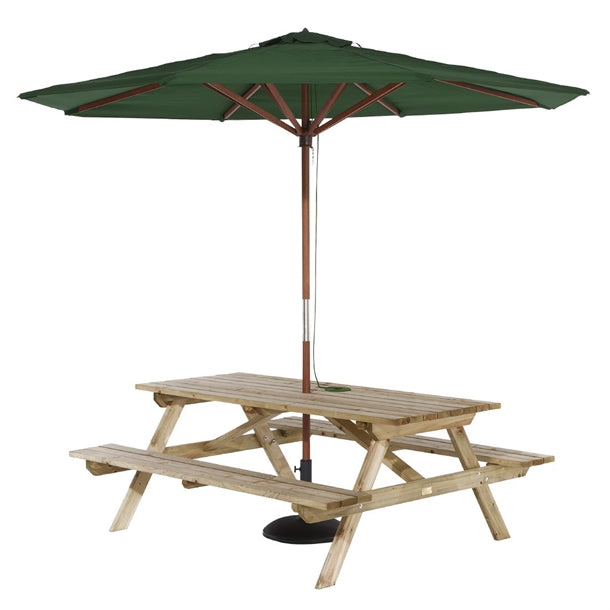 Rowlinson Picnic Table 6ft with Green Parasol 2.7m & Base 15kg - HP897 Rowlinson