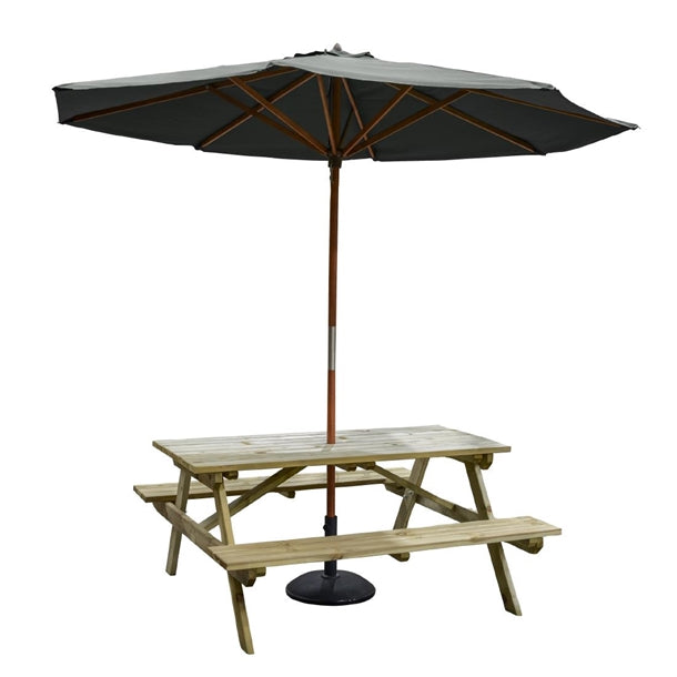 Rowlinson Picnic Table 6ft with Grey Parasol 2.7m & Base 15kg - HP899 Rowlinson