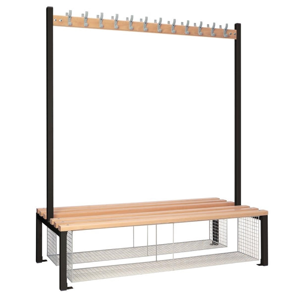 Double-sided Island Seating with Mesh Tray Black 1500mm - HR622 Elite Lockers