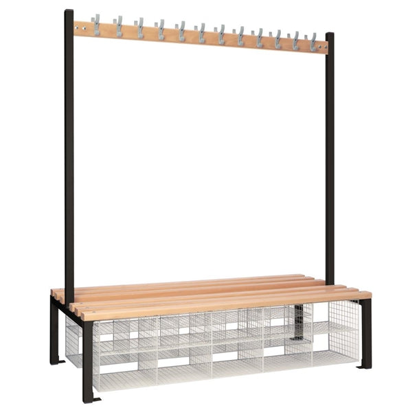 Double-Sided Island Seating with Mesh Basket Black 1500mm - HR636 Elite Lockers
