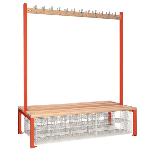 Double-Sided Island Seating with Mesh Basket Red 1500mm - HR637 Elite Lockers