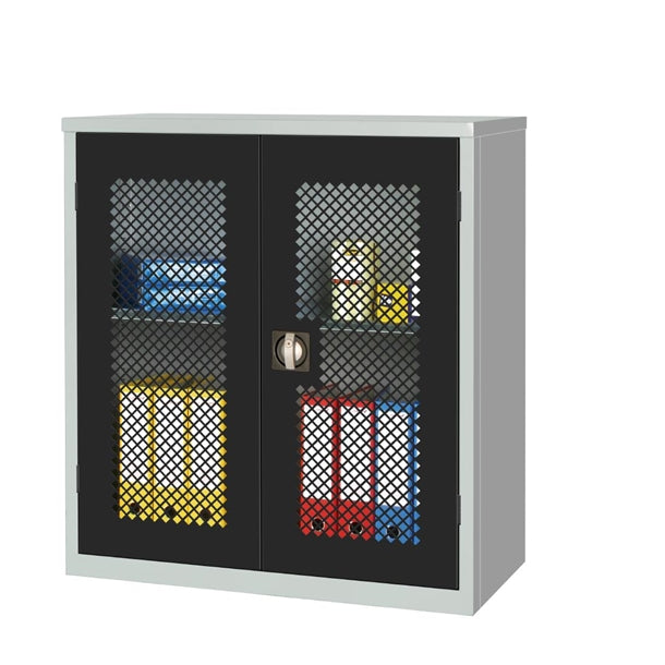 Small Mesh-Fronted Stock Control Cupboard Black - HR645 Lockable Cupboards Elite Lockers