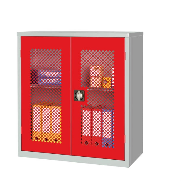 Small Mesh-Fronted Stock Control Cupboard Red - HR646 Lockable Cupboards Elite Lockers
