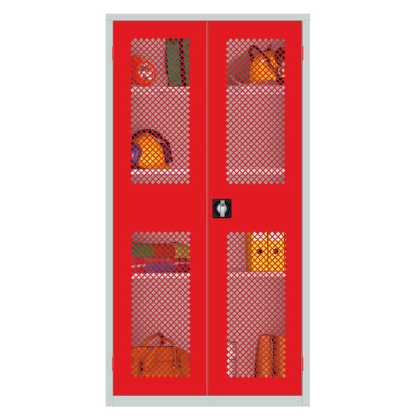 Large Mesh-Fronted Stock Control Cupboard Red - HR653 Lockable Cupboards Elite Lockers
