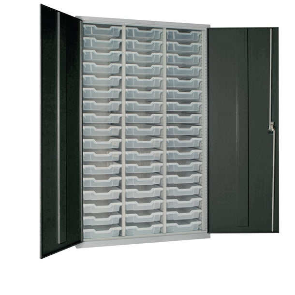 51 Tray High-Capacity Storage Cupboard - Dark Grey with Transparent Trays - HR665 Lockable Cupboards Elite Lockers