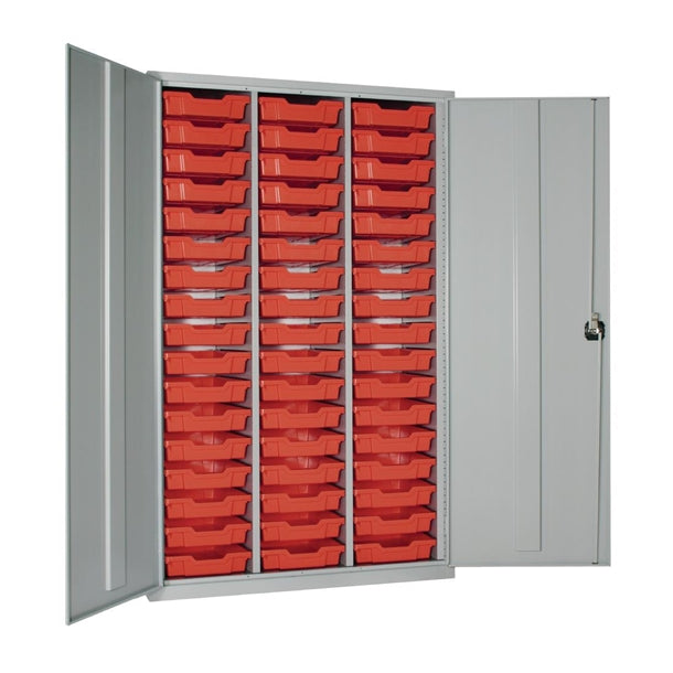 51 Tray High-Capacity Storage Cupboard - Grey with Red Trays - HR667 Lockable Cupboards Elite Lockers