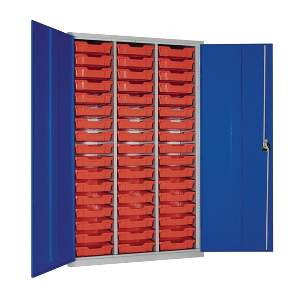 51 Tray High-Capacity Storage Cupboard - Blue with Red Trays - HR668 Lockable Cupboards Elite Lockers