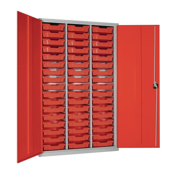 51 Tray High-Capacity Storage Cupboard - Red with Red Trays - HR670 Lockable Cupboards Elite Lockers