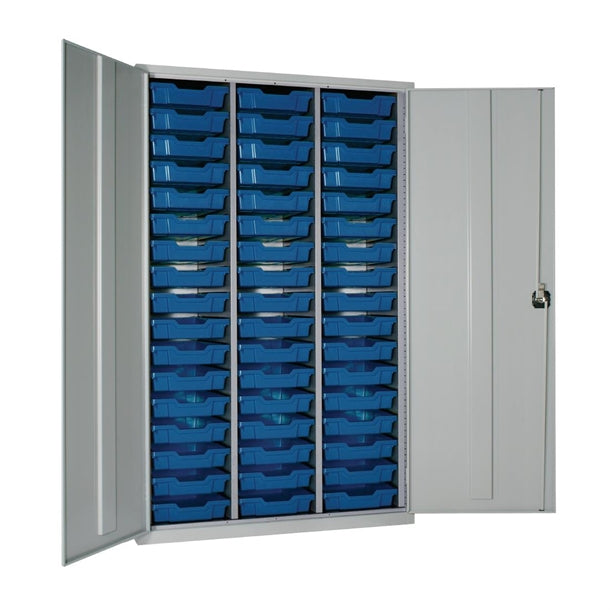 51 Tray High-Capacity Storage Cupboard - Grey with Blue Trays - HR671 Lockable Cupboards Elite Lockers