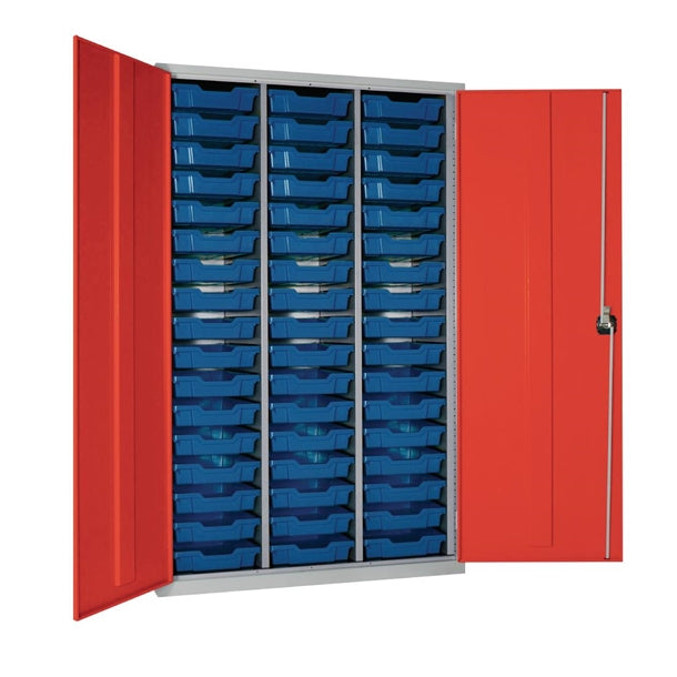 51 Tray High-Capacity Storage Cupboard - Red with Blue Trays - HR674 Lockable Cupboards Elite Lockers