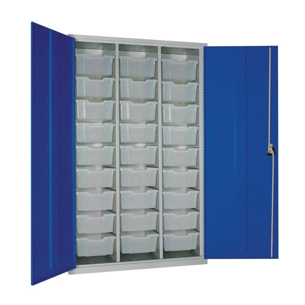 27 Tray High-Capacity Storage Cupboard - Blue with Transparent Trays - HR676 Lockable Cupboards Elite Lockers