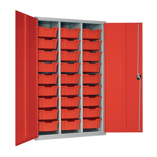 27 Tray High-Capacity Storage Cupboard - Red with Red Trays - HR682 Lockable Cupboards Elite Lockers