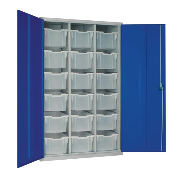 18 Tray High-Capacity Storage Cupboard - Blue with Transparent Trays - HR688 Lockable Cupboards Elite Lockers