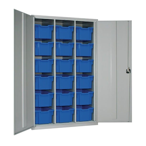 18 Tray High-Capacity Storage Cupboard - Grey with Blue Trays - HR695 Lockable Cupboards Elite Lockers