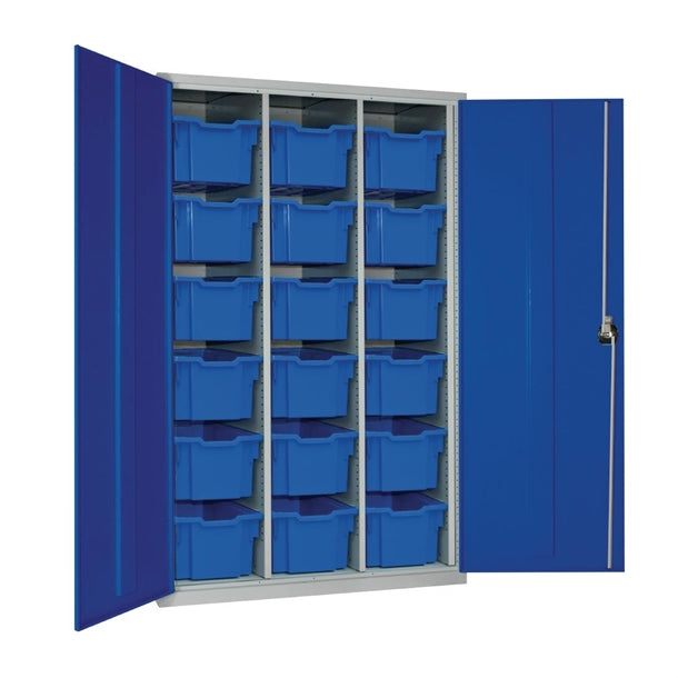 18 Tray High-Capacity Storage Cupboard - Blue with Blue Trays - HR696 Lockable Cupboards Elite Lockers