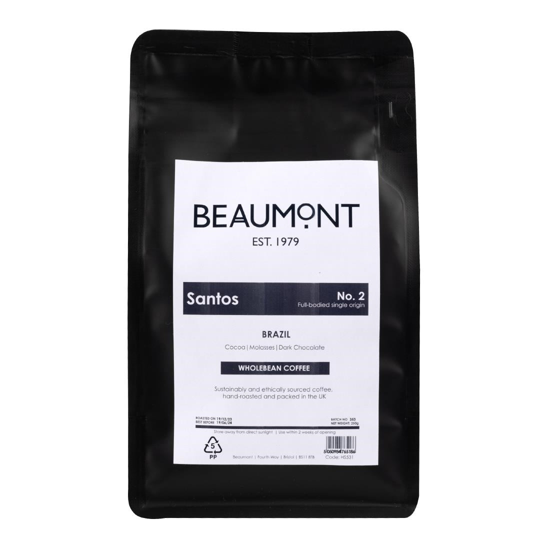 Beaumont No.2 Santos Coffee Beans 250g - HS531 Beaumont