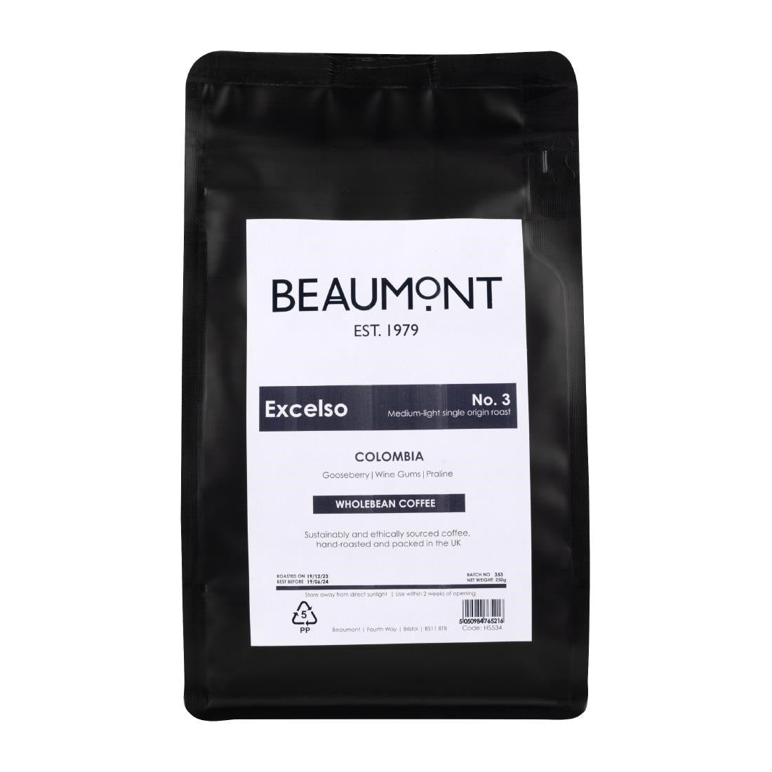 Beaumont No.3 Excelso Coffee Beans 250g - HS534 Beaumont