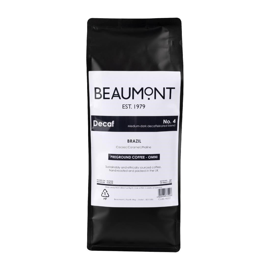 Beaumont No.4 Decaf Coffee Omni Grind 500g - HS537 Beaumont