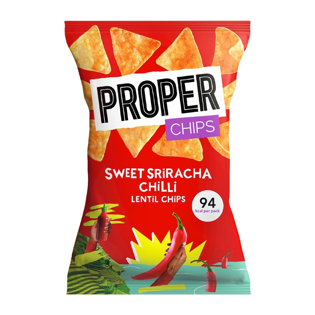 Properchips Impulse Sweet Sriracha Chilli Lentil Chips 20g (Pack of 24) - HS874 Proper Corn