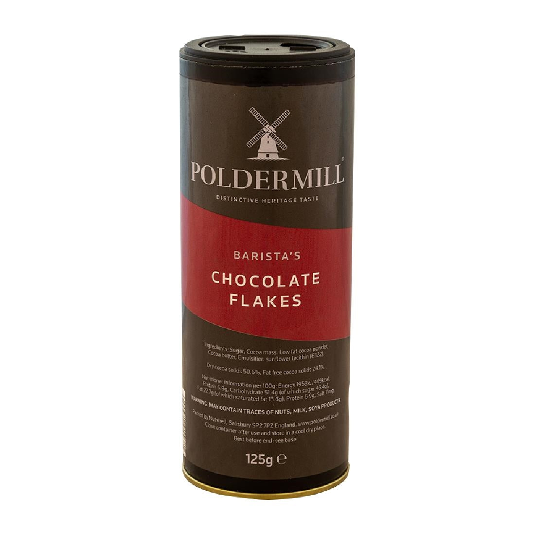 Poldermill Dark Chocolate Flakes Shaker Drum 125g - HT321 Poldermill
