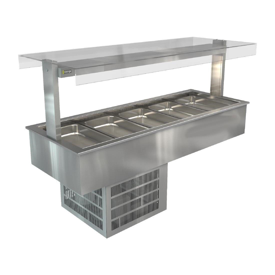 Cossiga Linear Series Drop-in Refrigerated Well w/Flat Top Sneeze Guard 1825mm - HT628 Cossiga