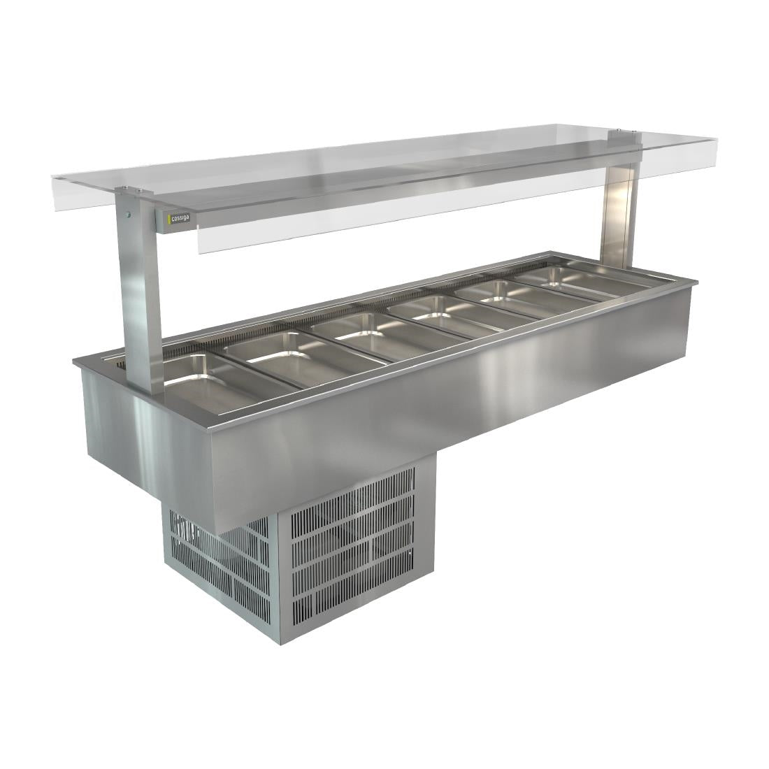 Cossiga Linear Series Drop-in Refrigerated Well w/Flat Top Sneeze Guard 2165mm - HT629 Cossiga