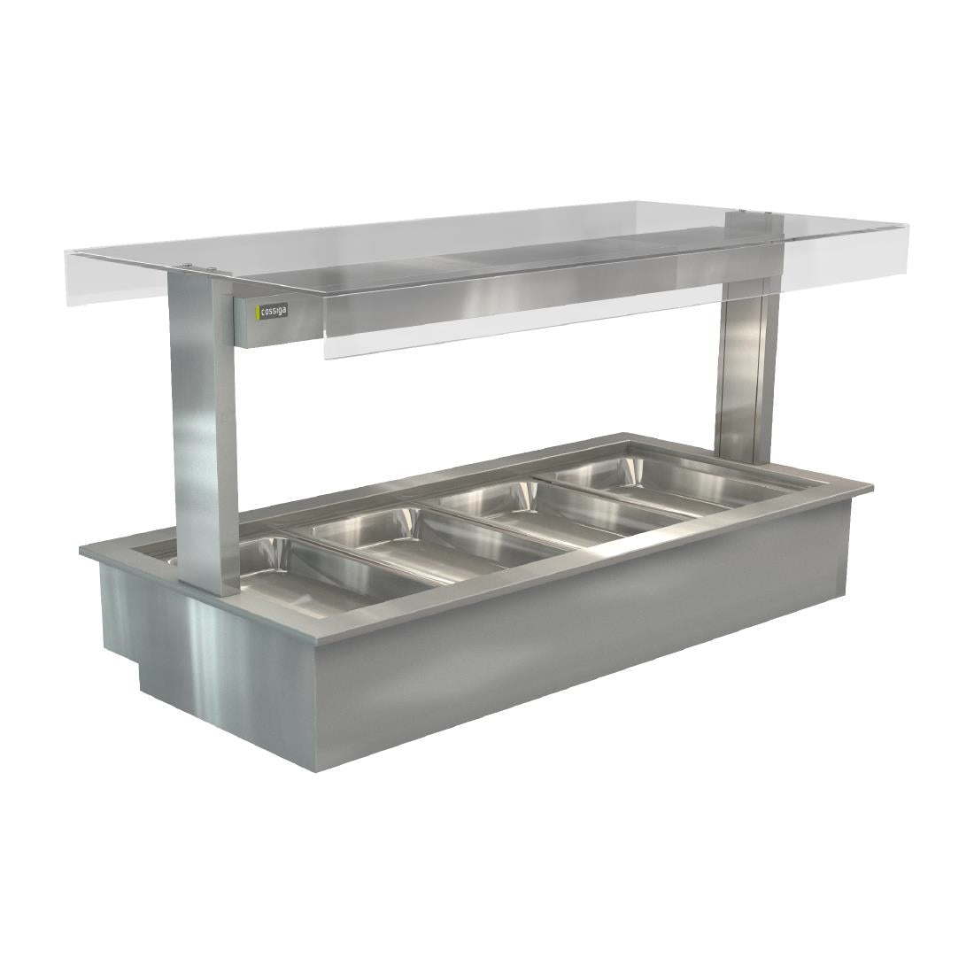 Cossiga Linear Series Drop-in Bain Marie 4x1/1GN w/Flat Top Sneeze Guard 1485mm - HT657 Bain Maries Cossiga