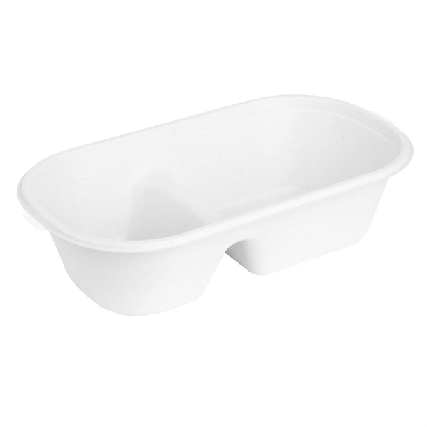 Fiesta Compostable Bagasse Oval 2-Compartment Container 900ml (Pack of 100) - HW628 Takeaway Food Containers Fiesta Compostable