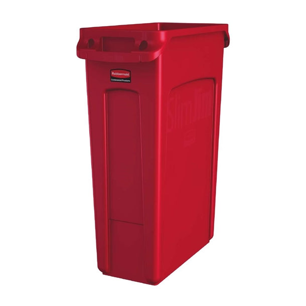 Rubbermaid Slim Jim with Venting Channels Red 87Ltr - HY013 Slim Jim