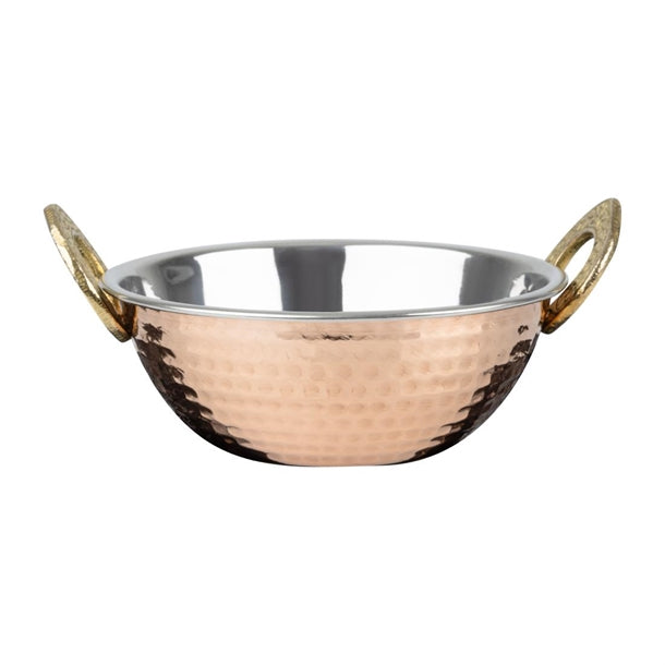 Olympia Copper Kadai Dish Stainless Steel Brass Handles 400ml - HY128 Olympia