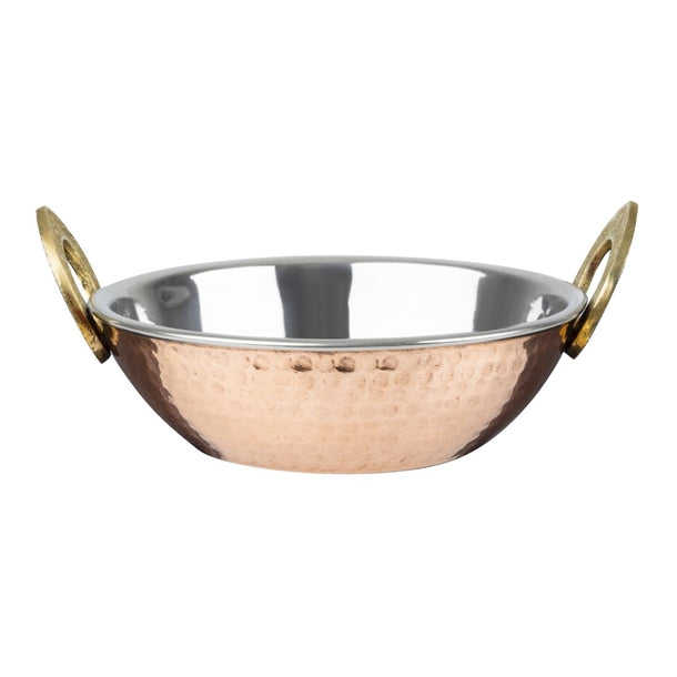 Olympia Copper Kadai Dish Stainless Steel Brass Handles 660ml - HY129 Olympia