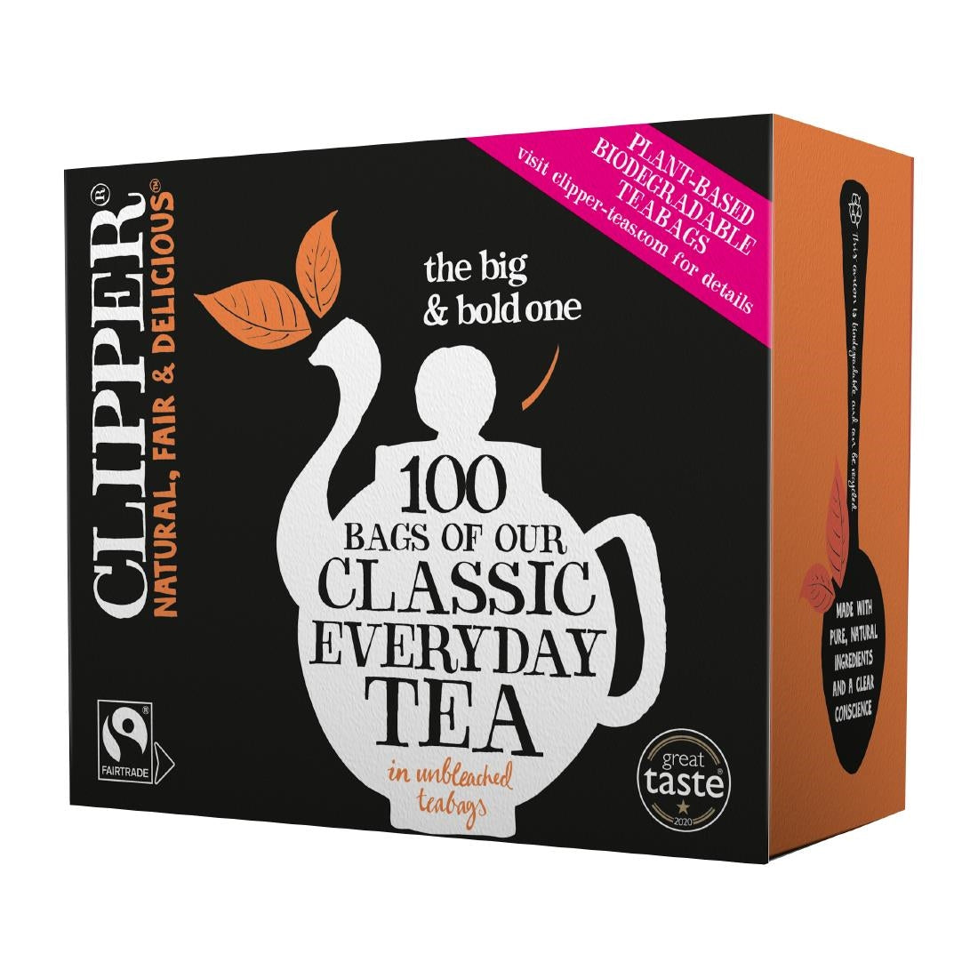 Clipper Fairtrade Classic Everyday Black Teabags - Envelope, String & Tag (Pack of 100) - KA500 Clipper