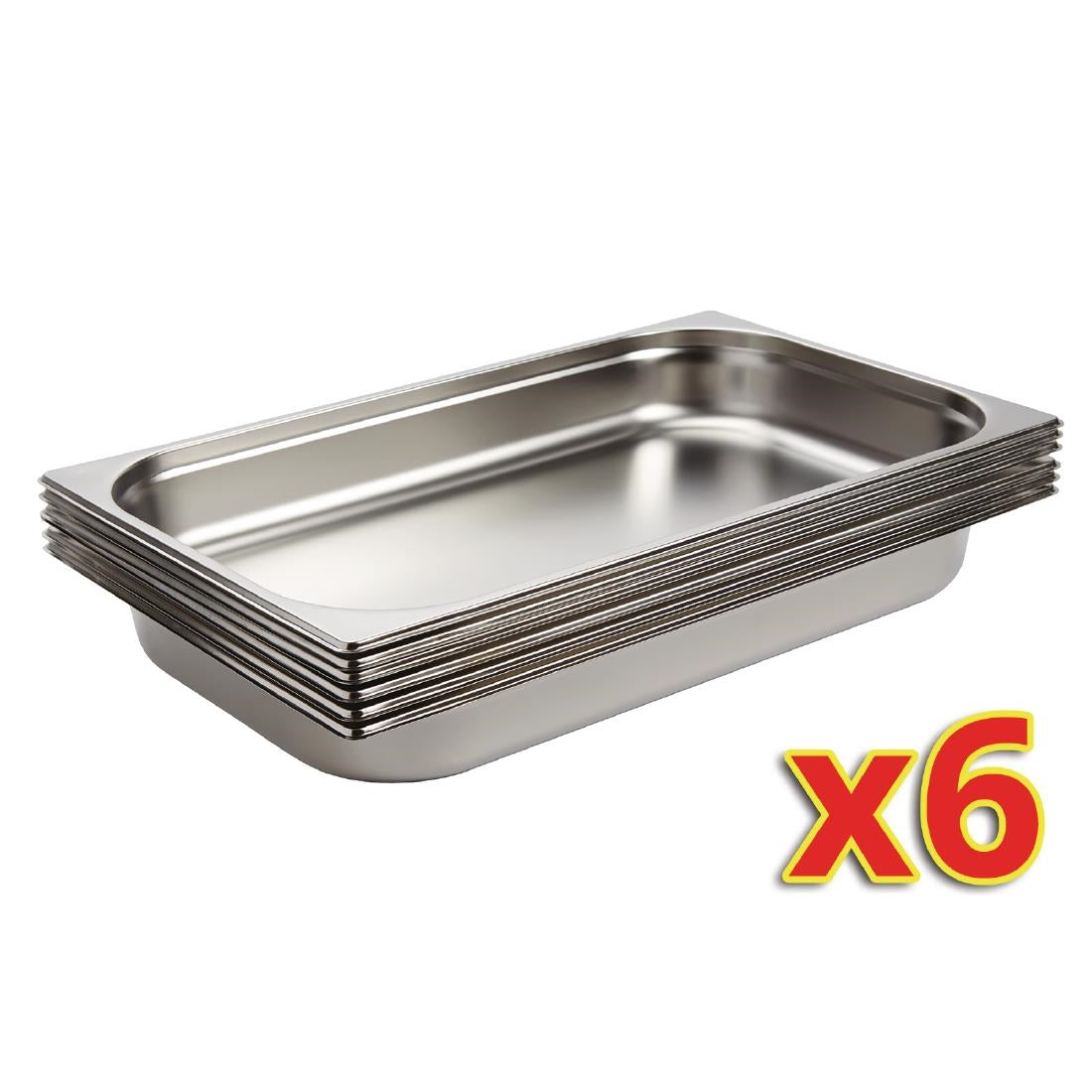 Vogue Stainless Steel 1/1 Gastronorm Trays 65mm (Pack of 6) - S895 Vogue