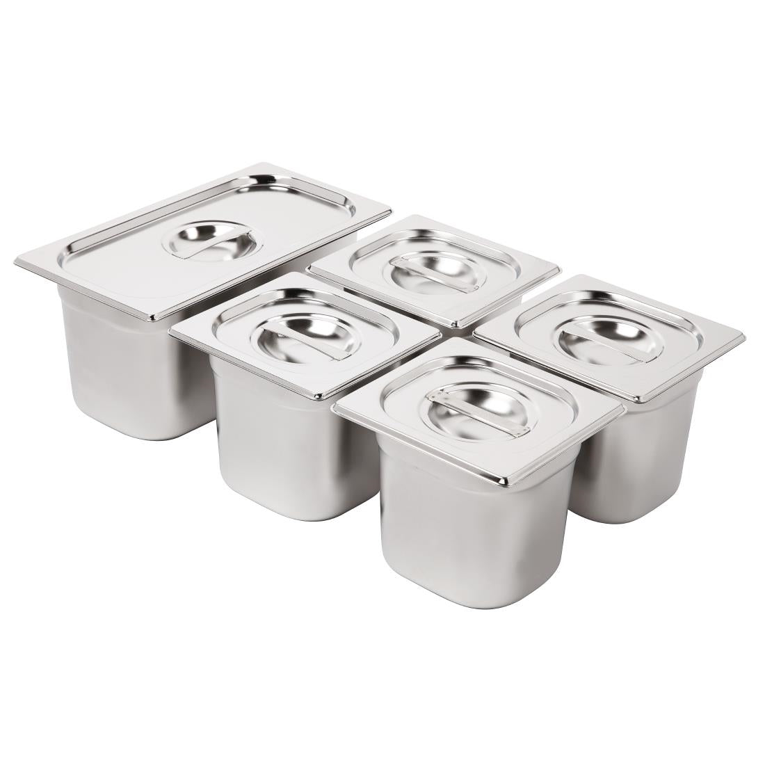 Vogue Stainless Steel Gastronorm Tray Set 1/3 and 4 x 1/6 with Lids - SA246 Vogue