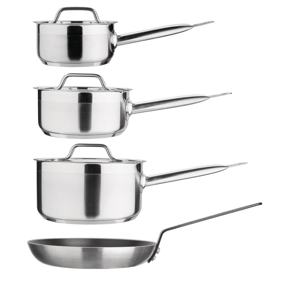 Nisbets Essentials Cook Like A Pro Stainless Steel & Aluminium 4-Piece Saucepan and Frying Pan Set - SA689 Nisbets Essentials