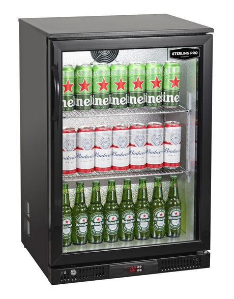 Sterling Pro Green Hinged Single Door Low Height Black Outdoor Bottle Cooler 106 x 330ml Bottles | SP1LO-OUT-BK Outdoor Bottle Coolers Sterling Pro