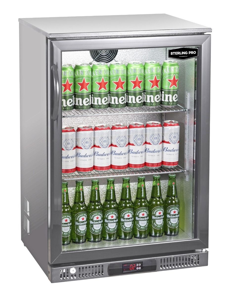 Sterling Pro Green Hinged Single Door Low Height Stainless Steel Outdoor Bottle Cooler 106 x 330ml Bottles | SP1LO-OUT-STS Outdoor Bottle Coolers Sterling Pro