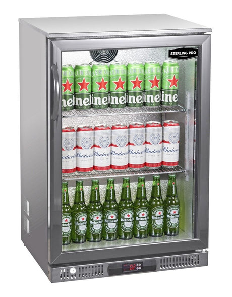 Sterling Pro Green Hinged Single Door Low Height Stainless Steel Outdoor Bottle Cooler 106 x 330ml Bottles | SP1LO-OUT-STS Outdoor Bottle Coolers Sterling Pro