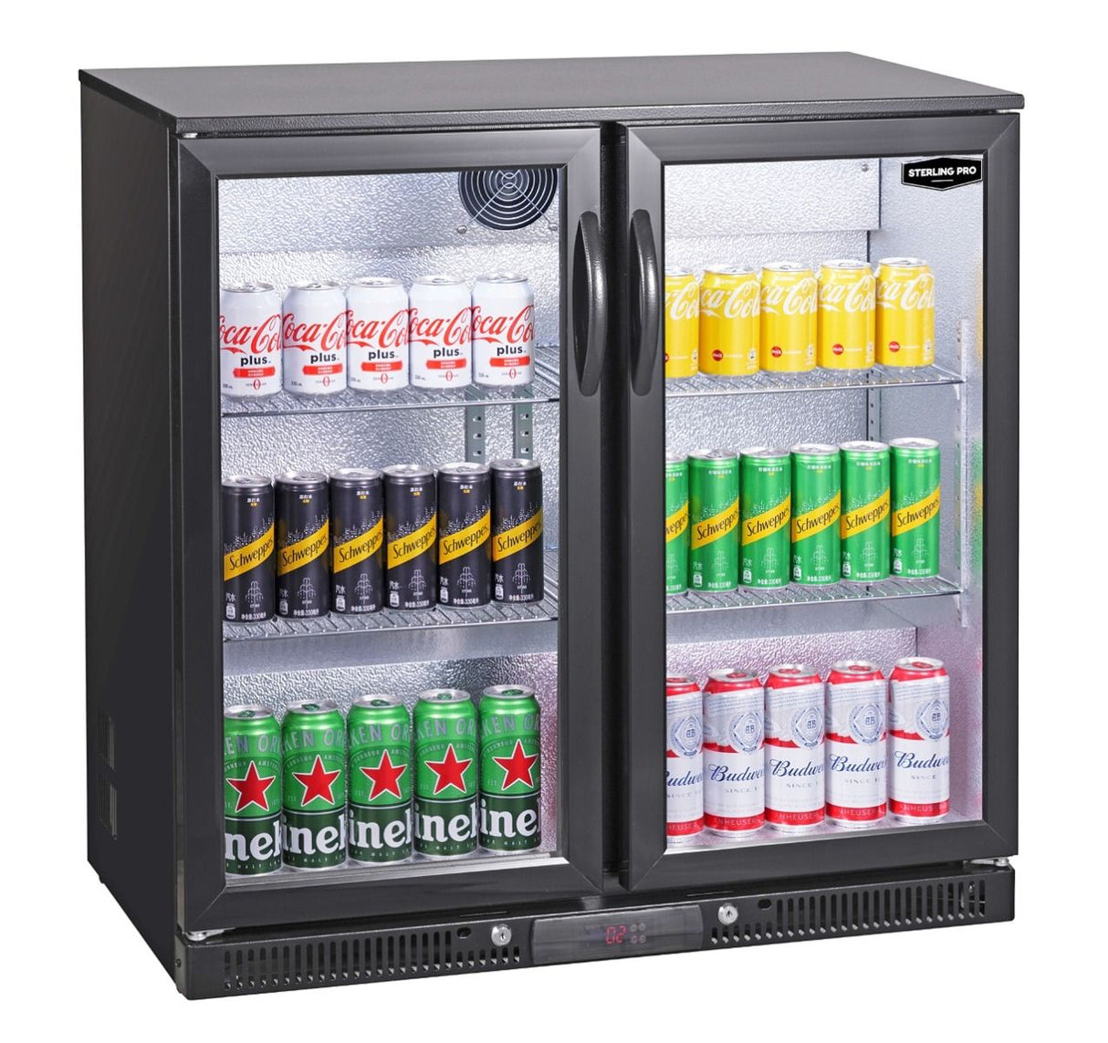 Sterling Pro Green Hinged Double Door Low Height Black Outdoor Bottle Cooler 180 x 330ml Bottles | SP2LO-OUT-BK Outdoor Bottle Coolers Sterling Pro
