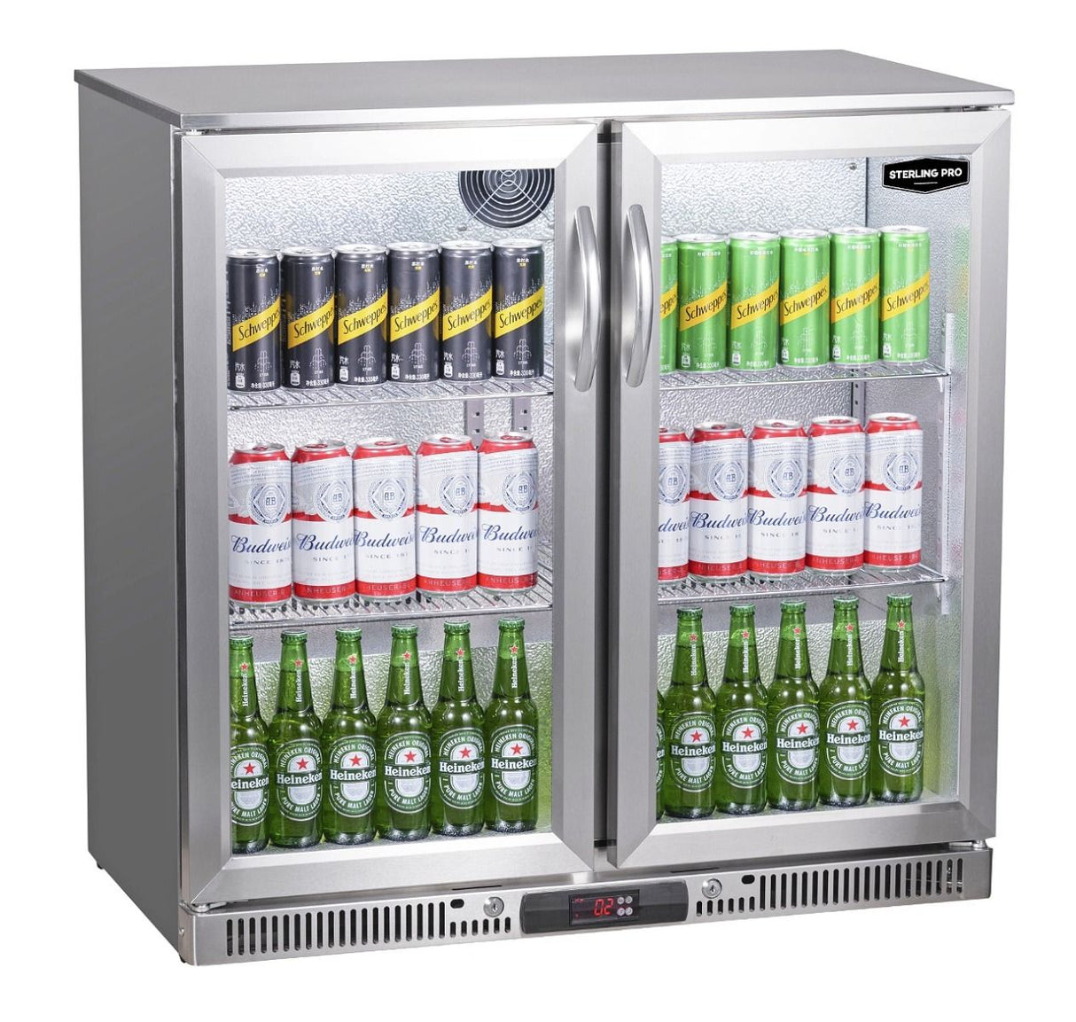 Sterling Pro Green Hinged Double Door Low Height Stainless Steel Outdoor Bottle Cooler 180 x 330ml Bottles | SP2LO-OUT-STS Outdoor Bottle Coolers Sterling Pro